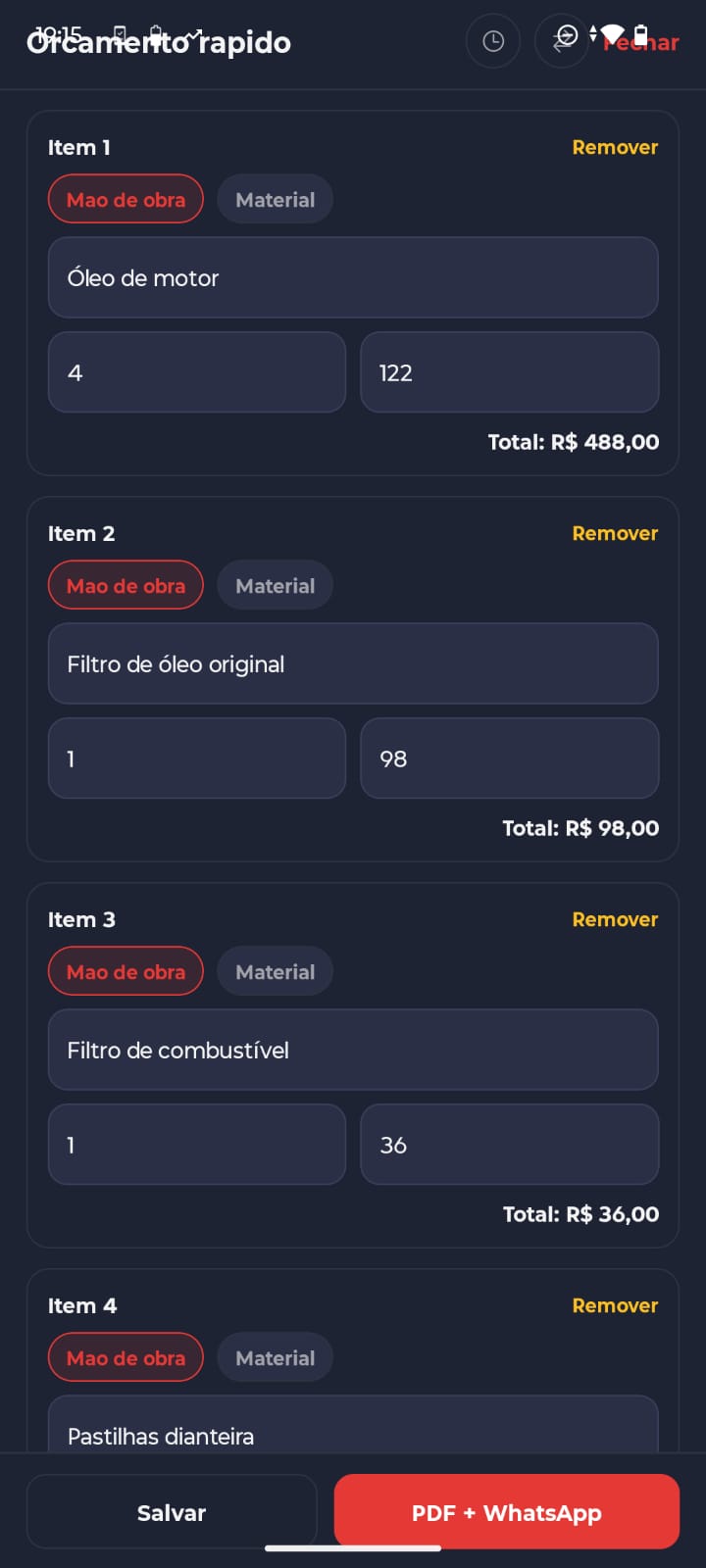 Orçamento rápido